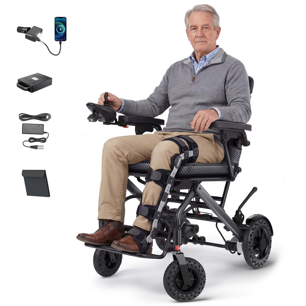 32lbs Foldable Electric Wheelchair 360W Dual Motor 220 lbs Capacity R188288