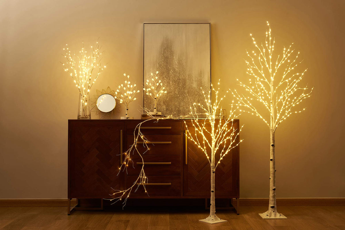Lighted Birch Tree with Timer 18IN 24 LED H298435