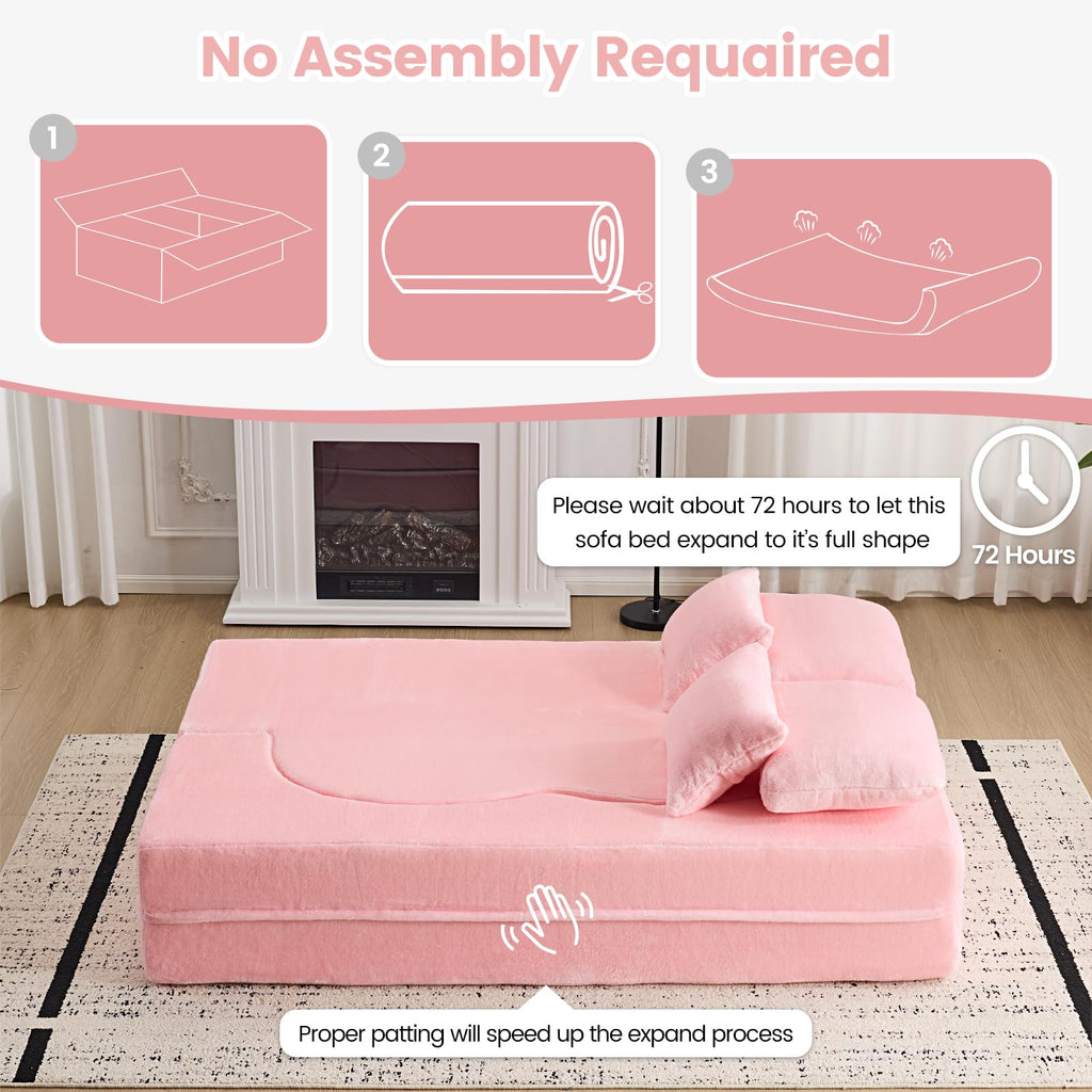 Pink Convertible Sofa Bed U545386