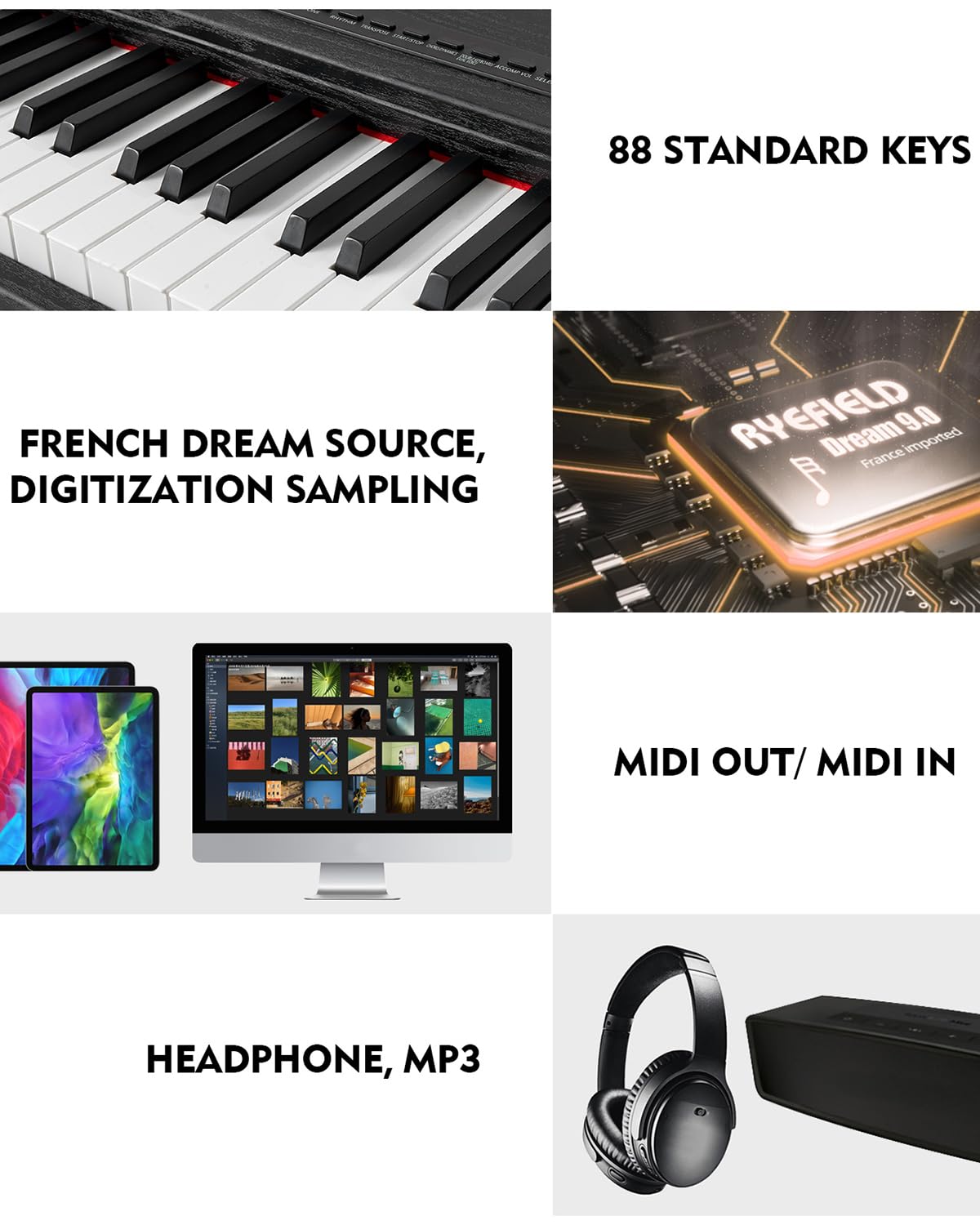 88 Key Fully Weighted Hammer Action Digital Piano with Stand Q543
