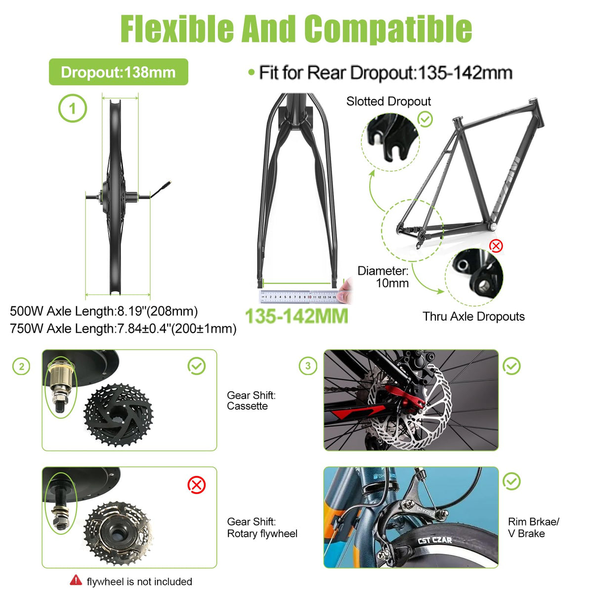 48V 500W 750W Rear Hub Motor Ebike Conversion Kit U10464