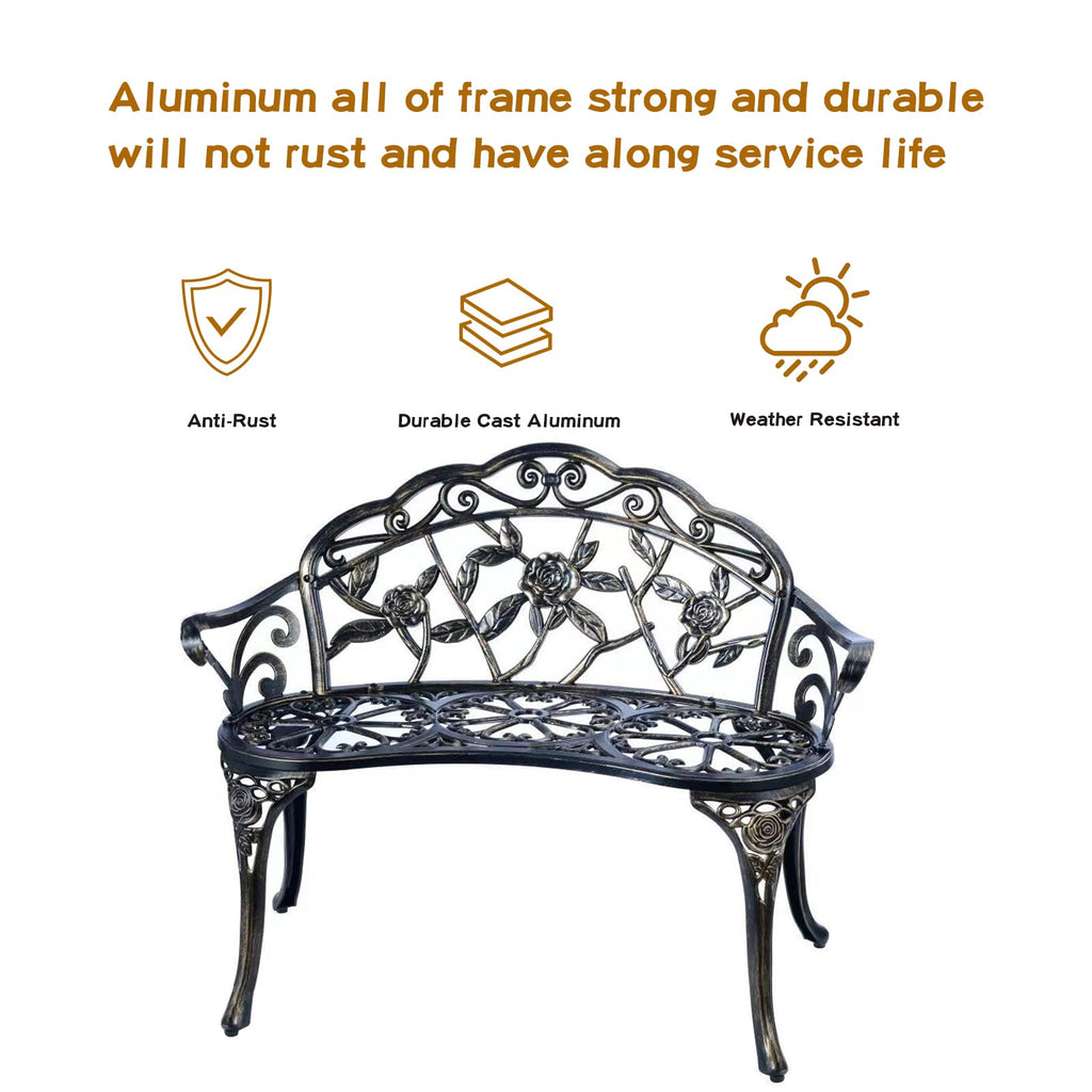 Metal Cast Aluminum Patio Garden Bench I6823
