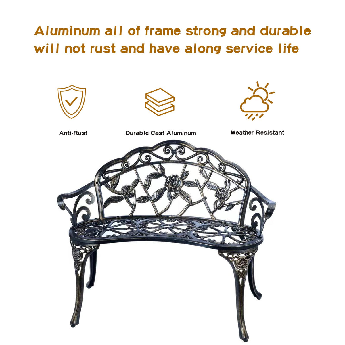 Metal Cast Aluminum Patio Garden Bench I6823