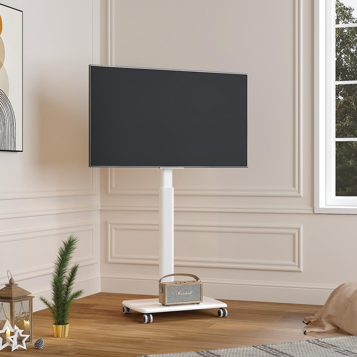 White Rolling TV Stand A916
