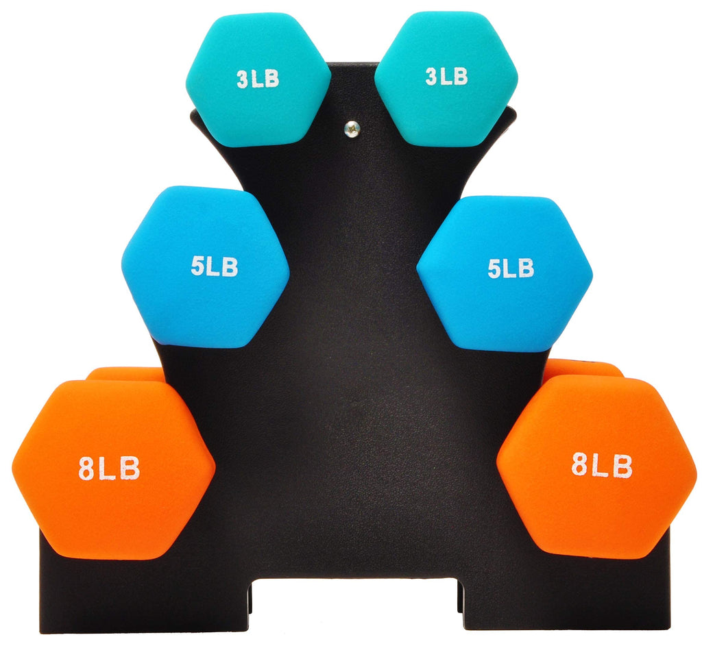 Colored Neoprene Coated Dumbbell Set with Stand, Set of 6 X88367