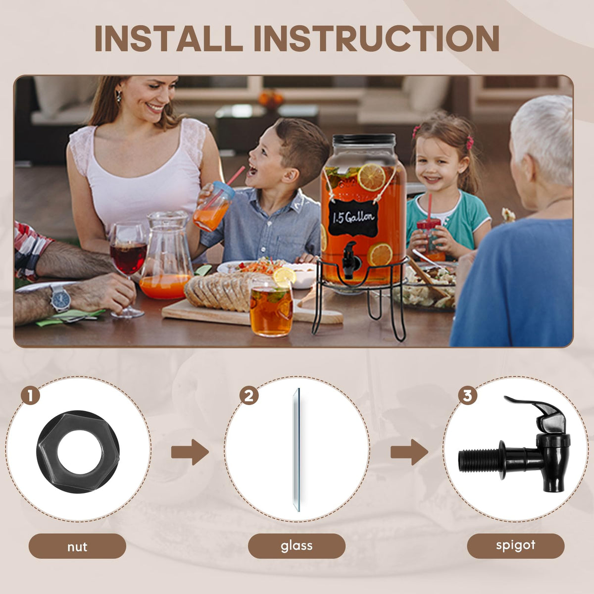 1.5 Gallon Glass Drink Dispenser with Spigot N7664