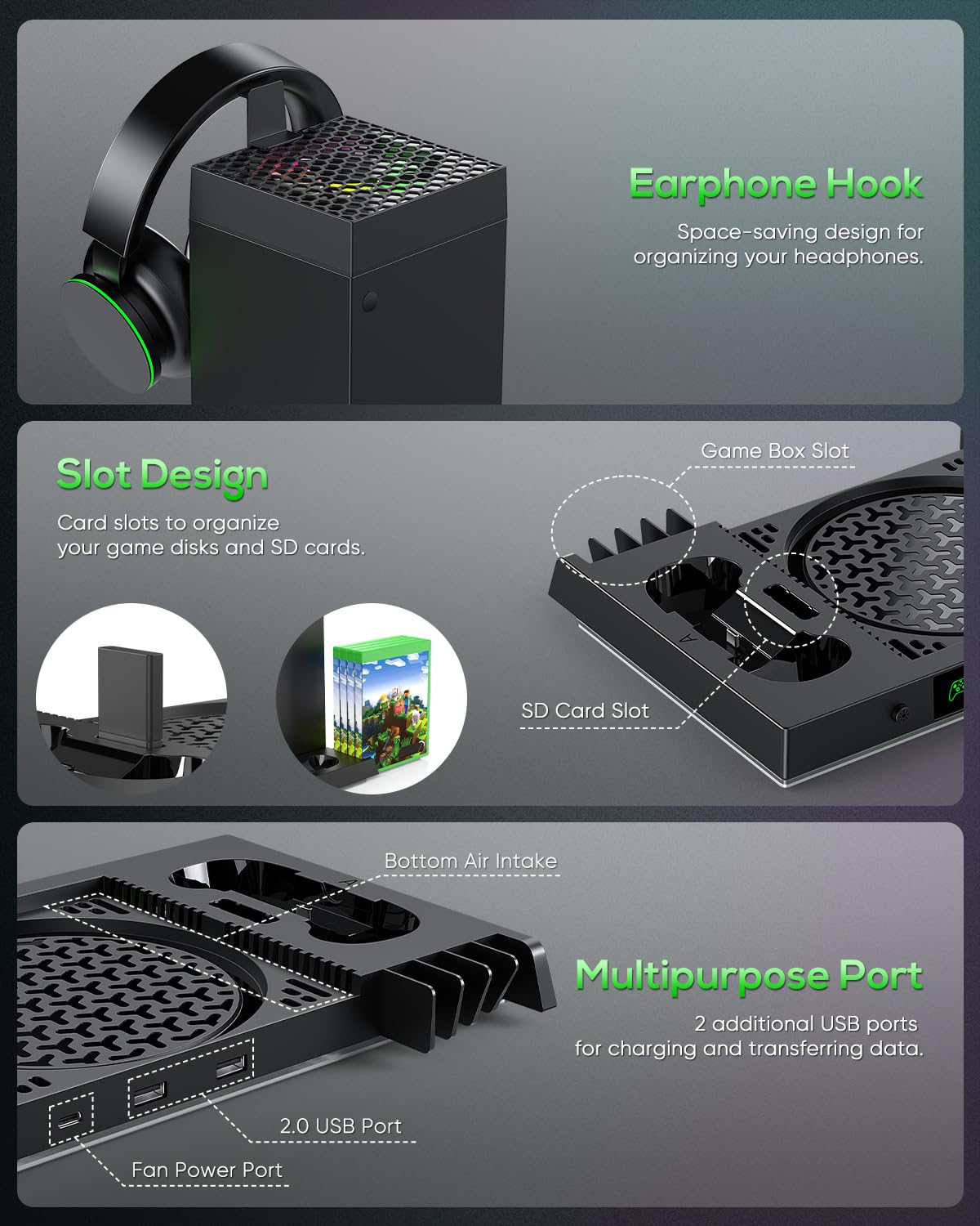 Black Cooling Fan Charge Stand for Xbox Series X Console V7388