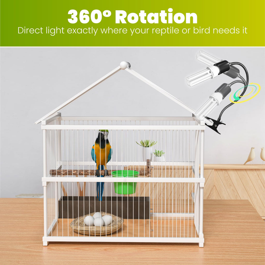 Bird Cage Lighting Combo Kit, Clip Lamp with UVB 2.4 20W Compact Fluorescent Bulb B2022