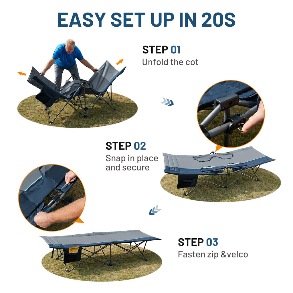 Extra Wide Heavy Duty Camping Cot with Carry Bag P90742