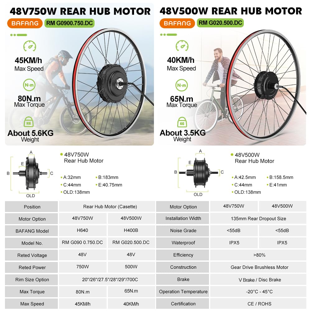 48V 500W 750W Rear Hub Motor Ebike Conversion Kit U10464
