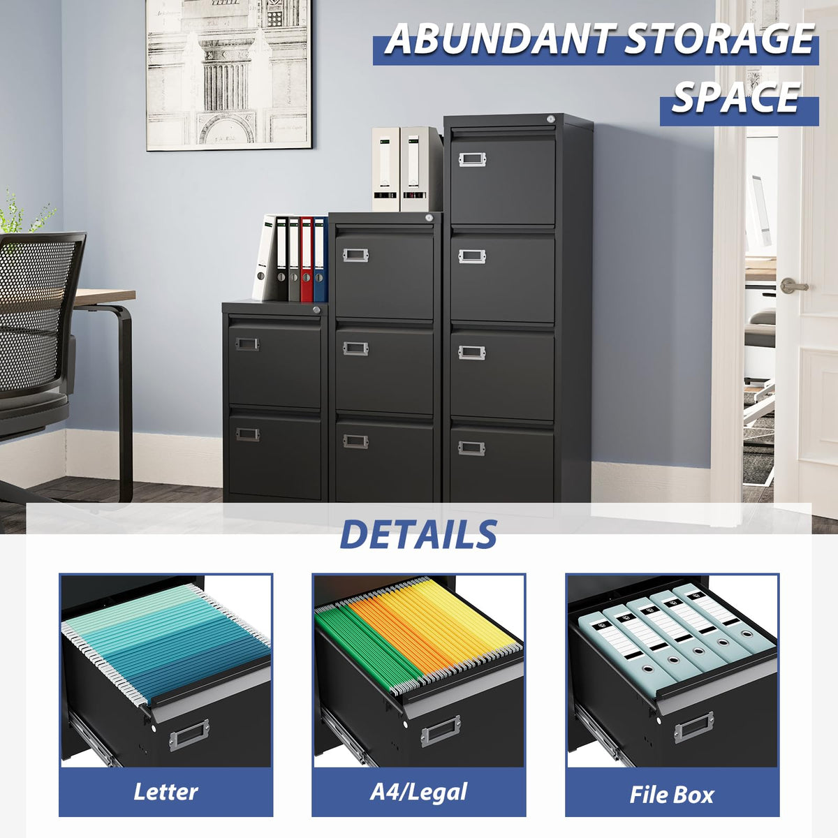 4 Drawer Metal Vertical File Cabinet with Lock S573