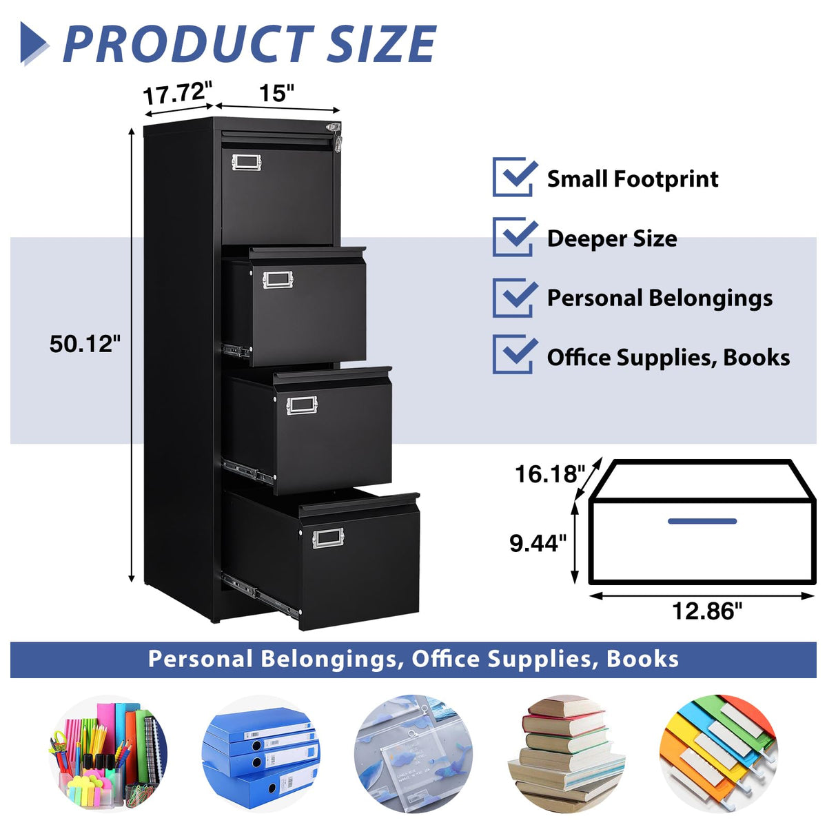 4 Drawer Metal Vertical File Cabinet with Lock S573