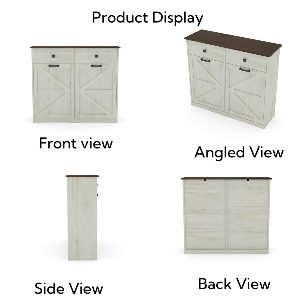 White Double Tilt Out Trash Can Cabinet E419601