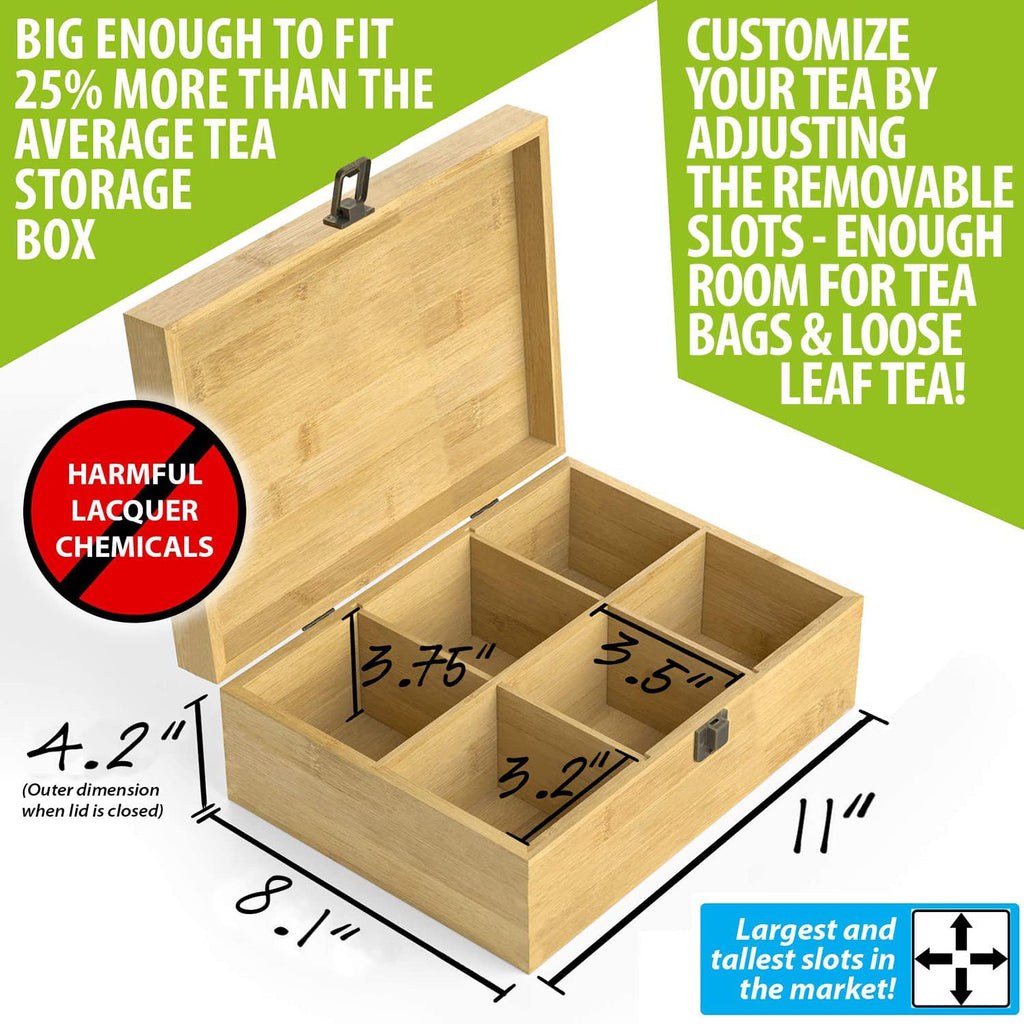 Bamboo Wood Tea Organizer Box 6-Slot G725