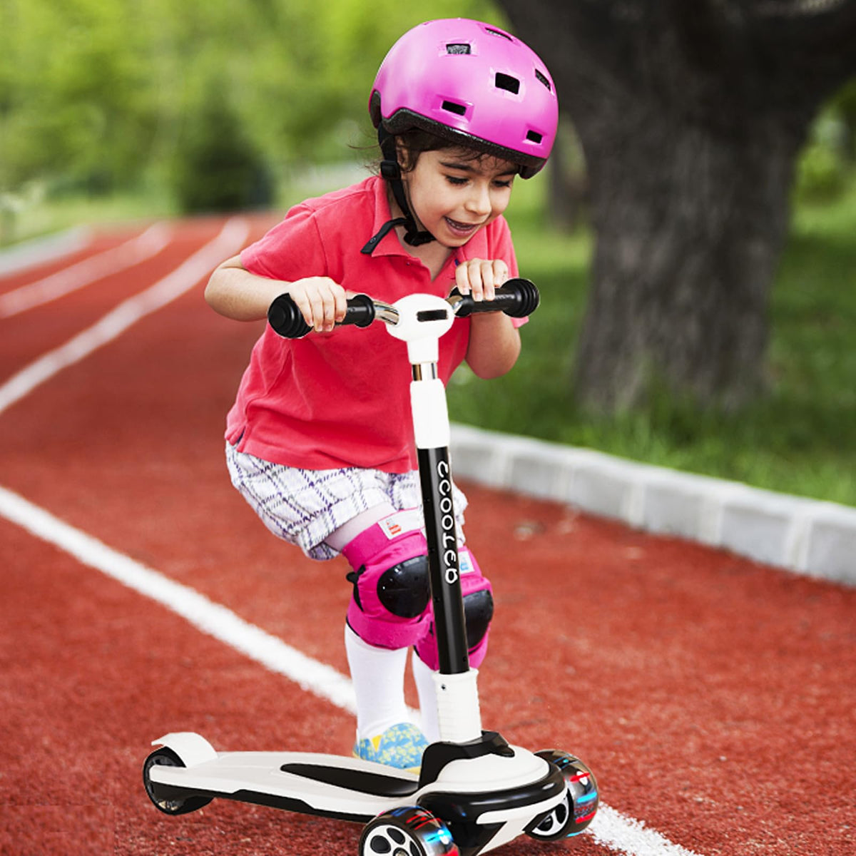 5 Adjustable Height Foldable Kick Scooter with 3 LED Light Wheels Y1632