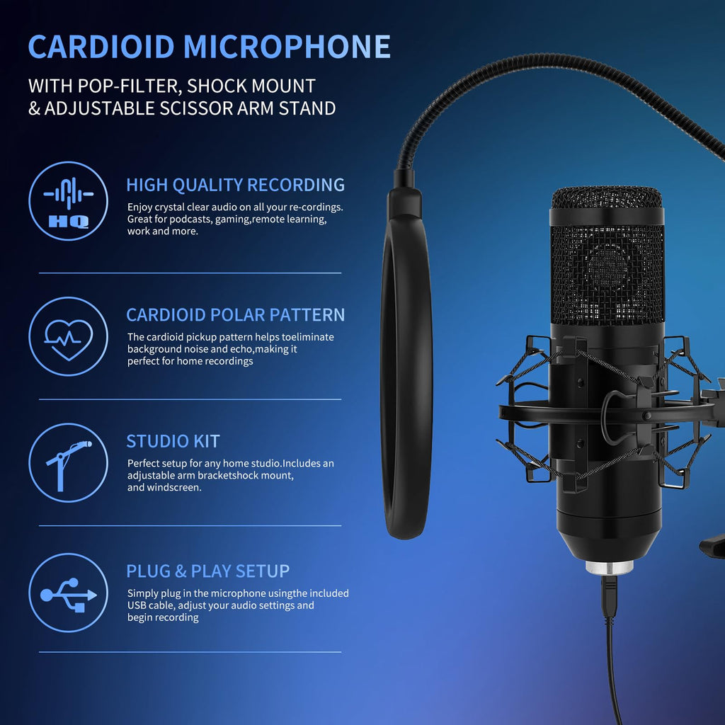 USB Condenser Microphone Kit with Boom Arm Stand O50132
