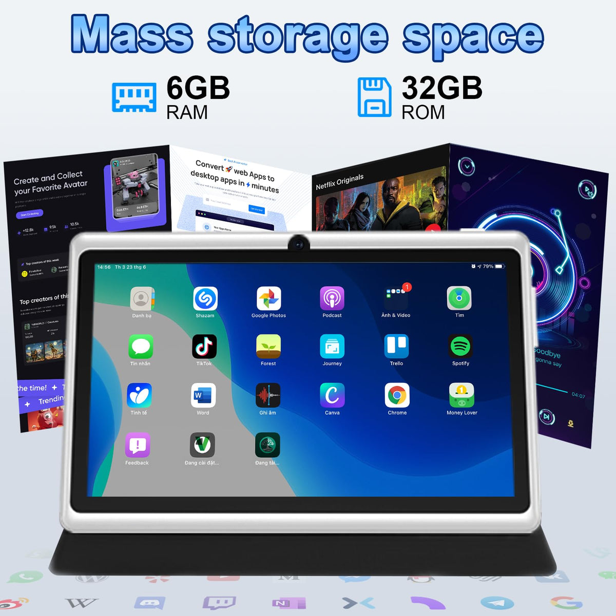 7 Inch Android Tablet with Case, 6GB RAM 32GB ROM, Black S4570