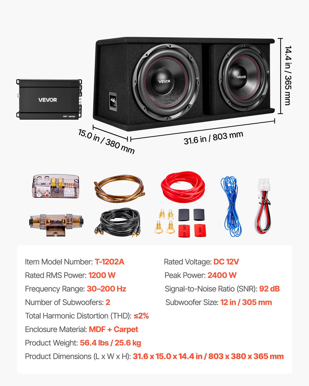 Dual 12" Enclosed Powered Subwoofer with Amplifier A191357