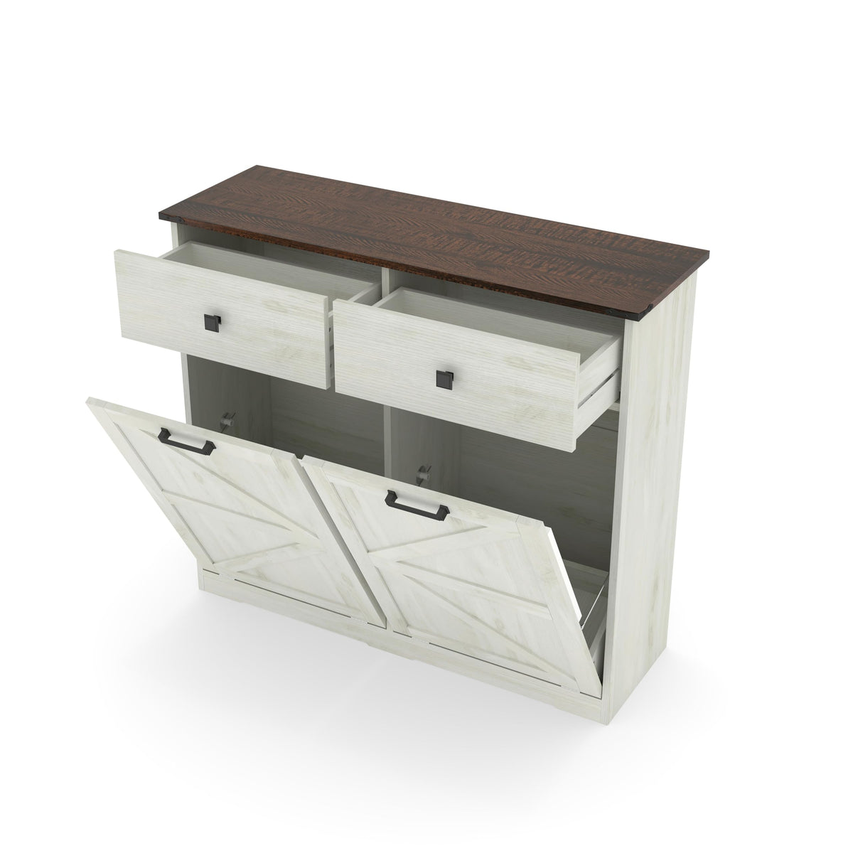 White Double Tilt Out Trash Can Cabinet E419601