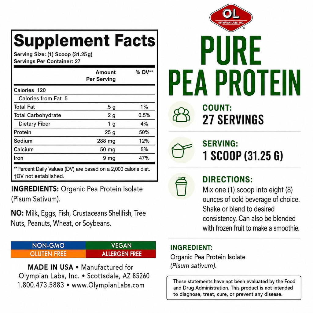 Plant Based Pea Protein Powder, Unflavored, 2 Pound P951291