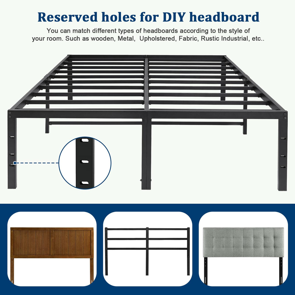Queen Size Black Metal Bed Frame with Steel Slats P563
