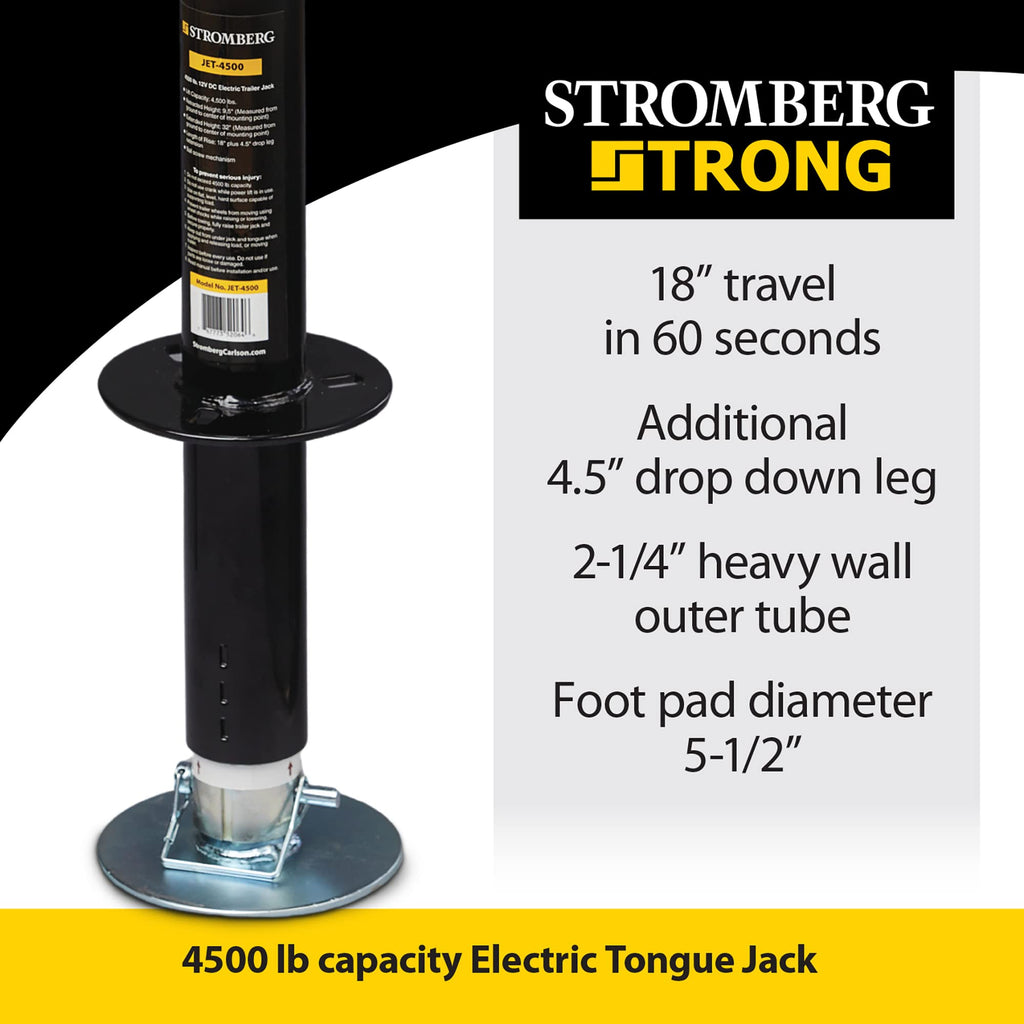 Electric Tongue Jack with Ball Screw Mechanism, 18" Travel & 4.5" Drop Down Leg, 4500 lb W737418