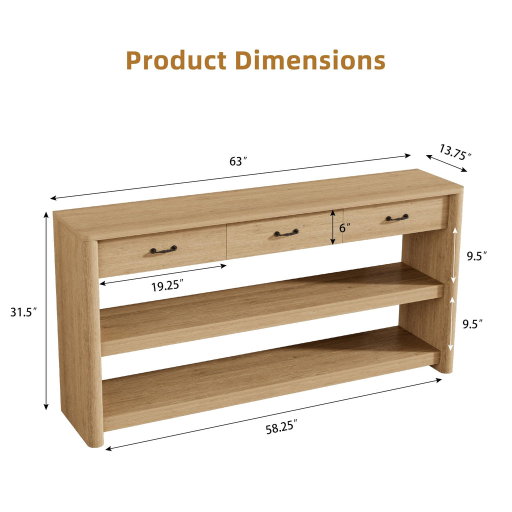63" Oak Console Table with Storage P556