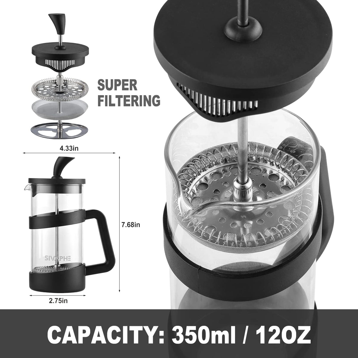Small 12oz French Press Coffee Maker W9733