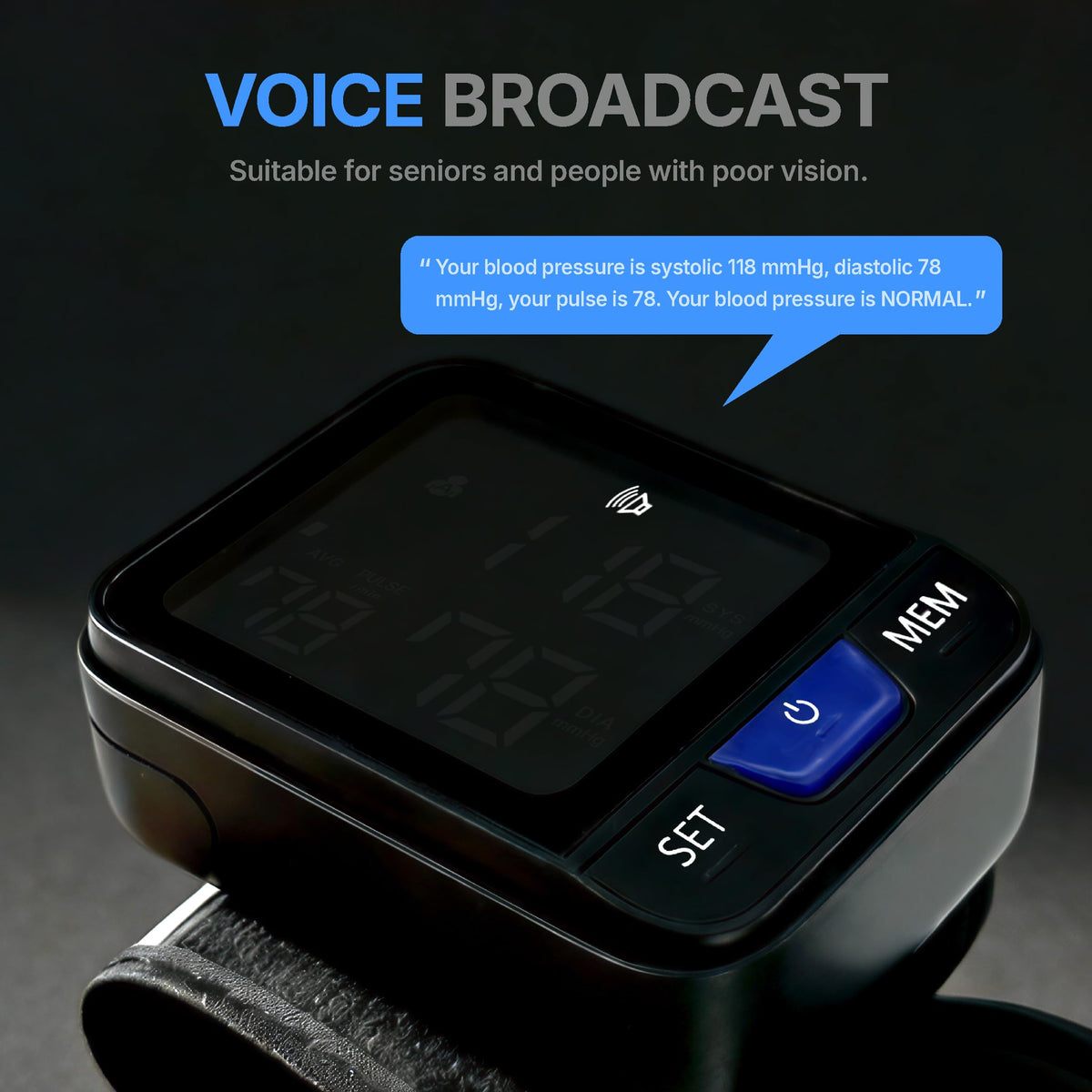 Wrist Blood Pressure Monitor with Voice Broadcast, 240 Memory for 2 Users W24080