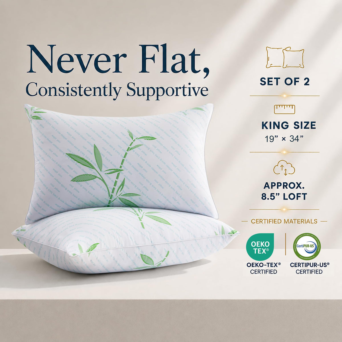 King Size Set of 2 Cooling Hybrid Bed Pillows M166