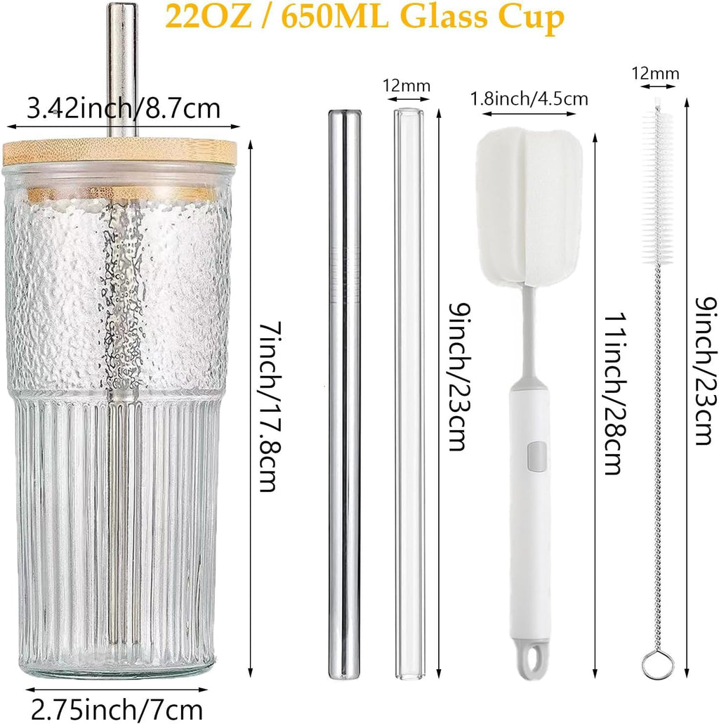 22oz Glass Cups Set with Bamboo Lids and Straws F179179