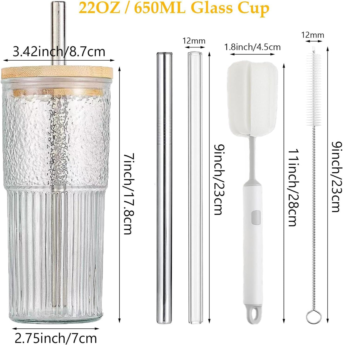 22oz Glass Cups Set with Bamboo Lids and Straws F179179