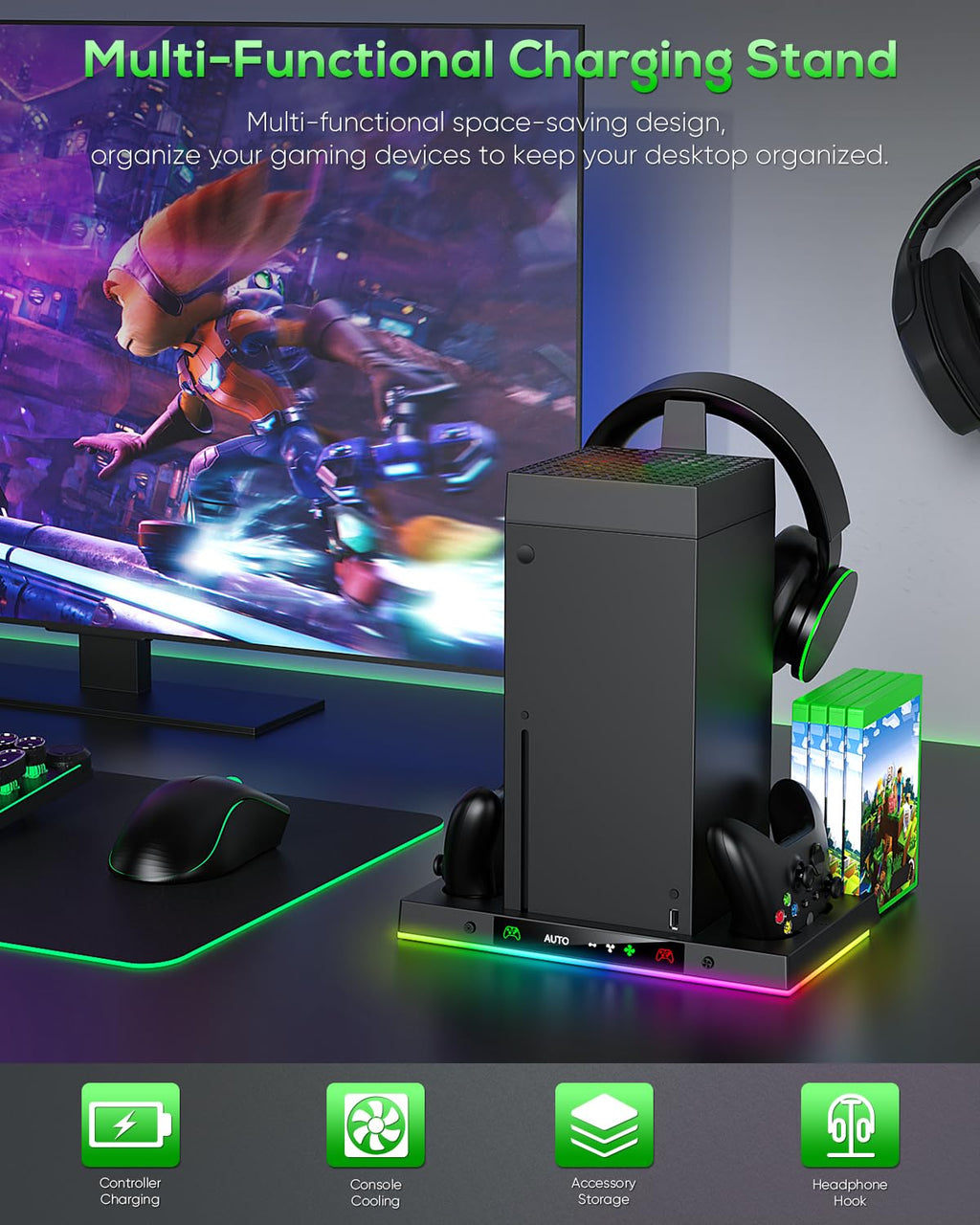 Black Cooling Fan Charge Stand for Xbox Series X Console V7388