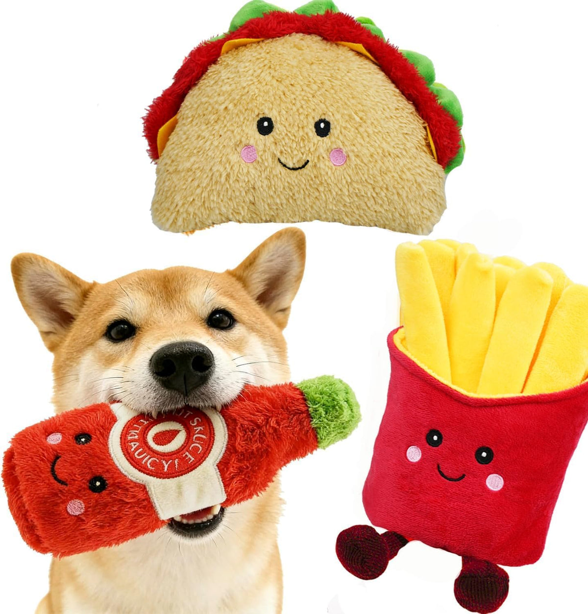 3-Pack Squeaky Plush Dog Chew Toys Set G19616