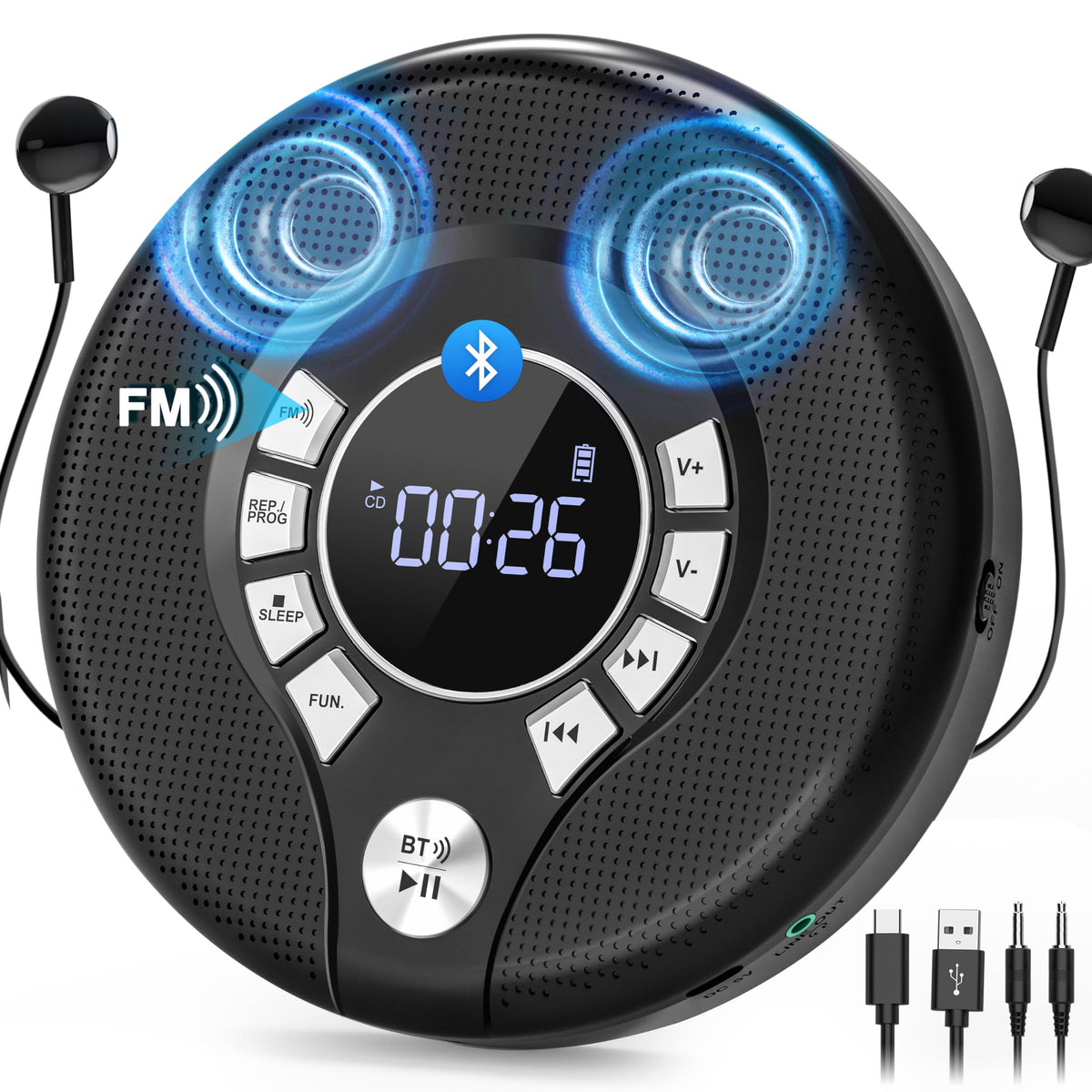 Portable Bluetooth CD Player with FM Transmitter C41787
