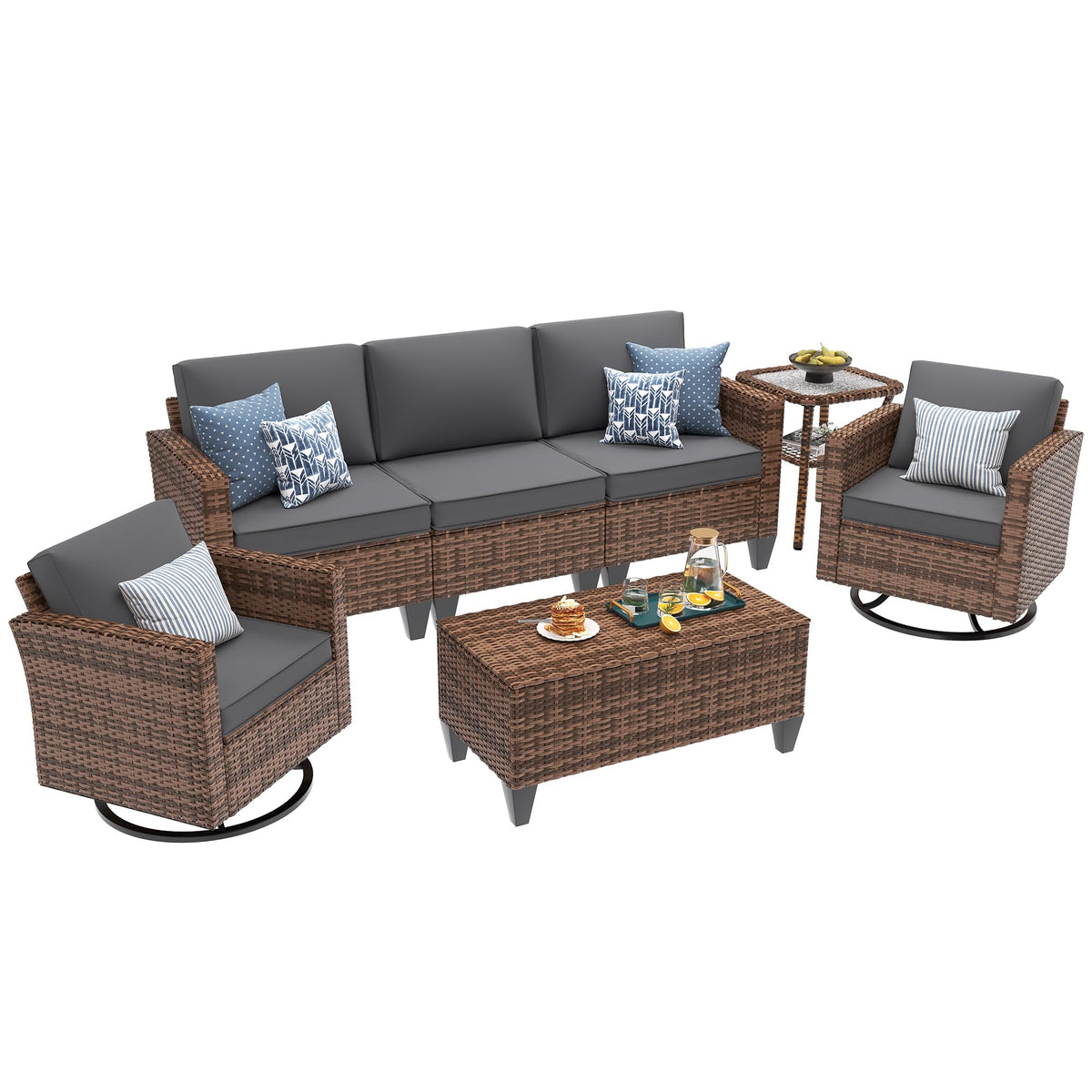 5 Pieces Wicker Rattan Patio Furniture Set with Storage Table N18438