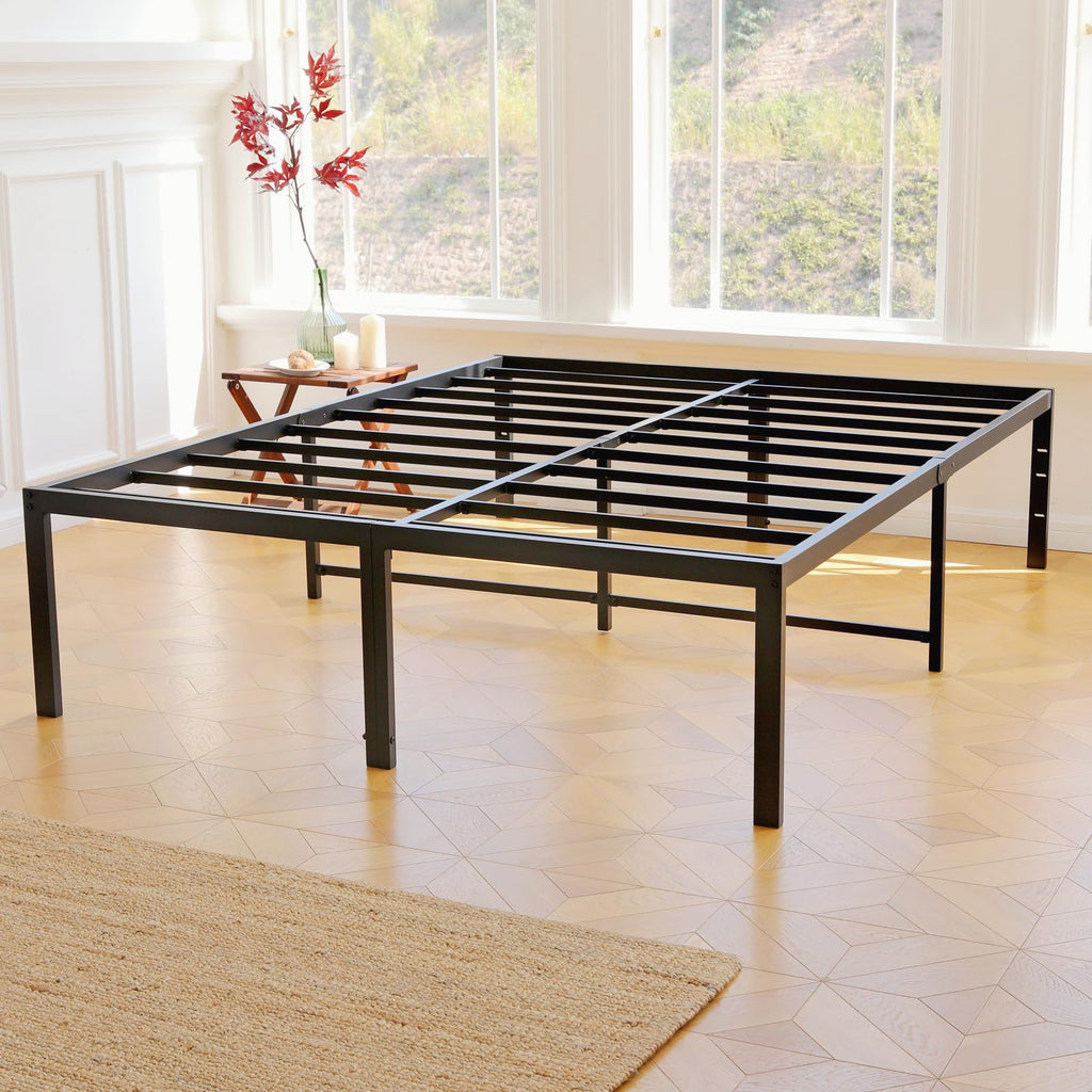 Queen Size Black Metal Bed Frame with Steel Slats P563