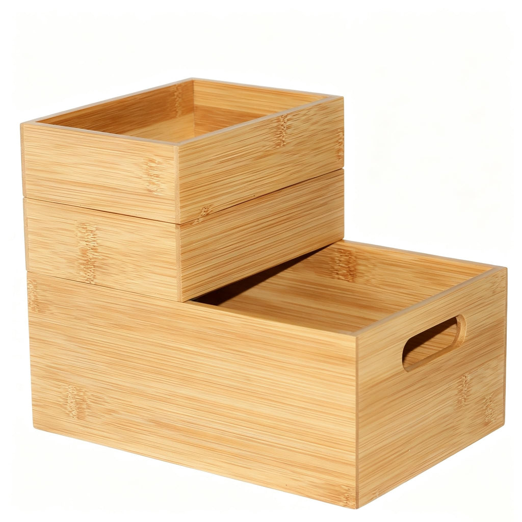 3 Pack Bamboo Storage Box with Handle C825