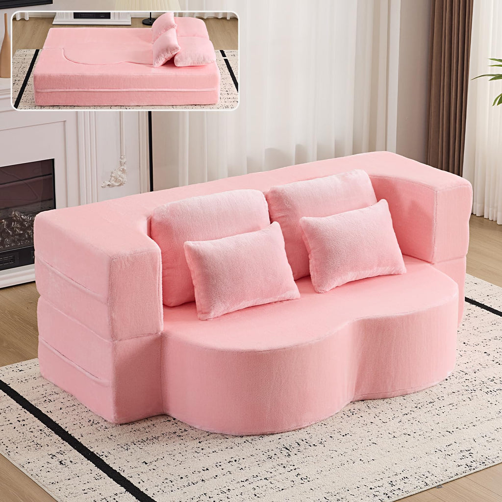 Pink Convertible Sofa Bed U545386