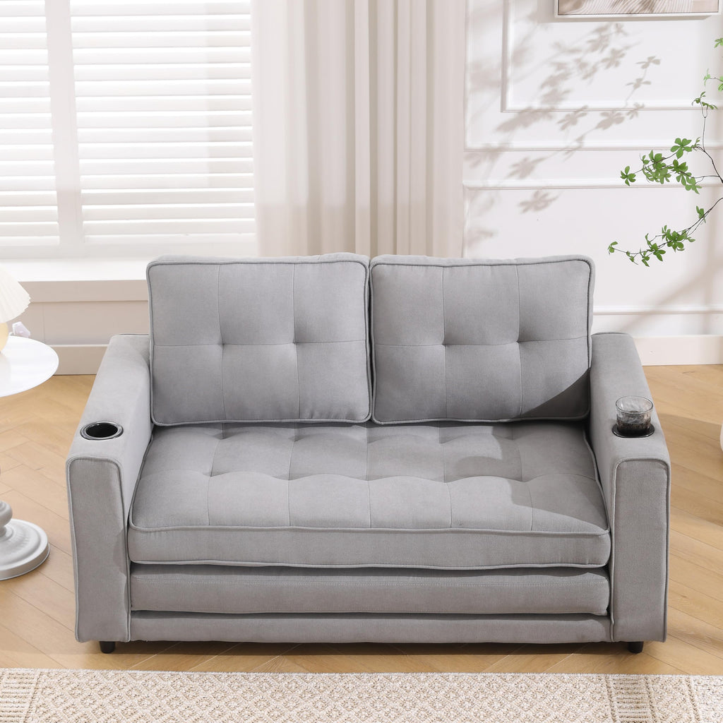 Light Gray Convertible Futon Sofa Bed with Cup Holder R48309