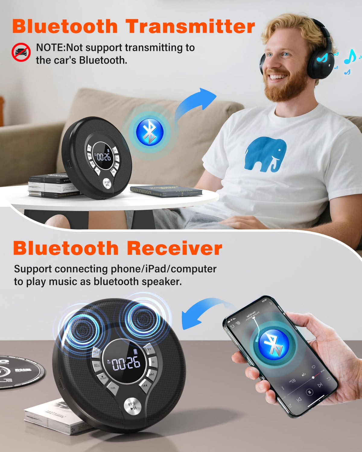 Portable Bluetooth CD Player with FM Transmitter C41787