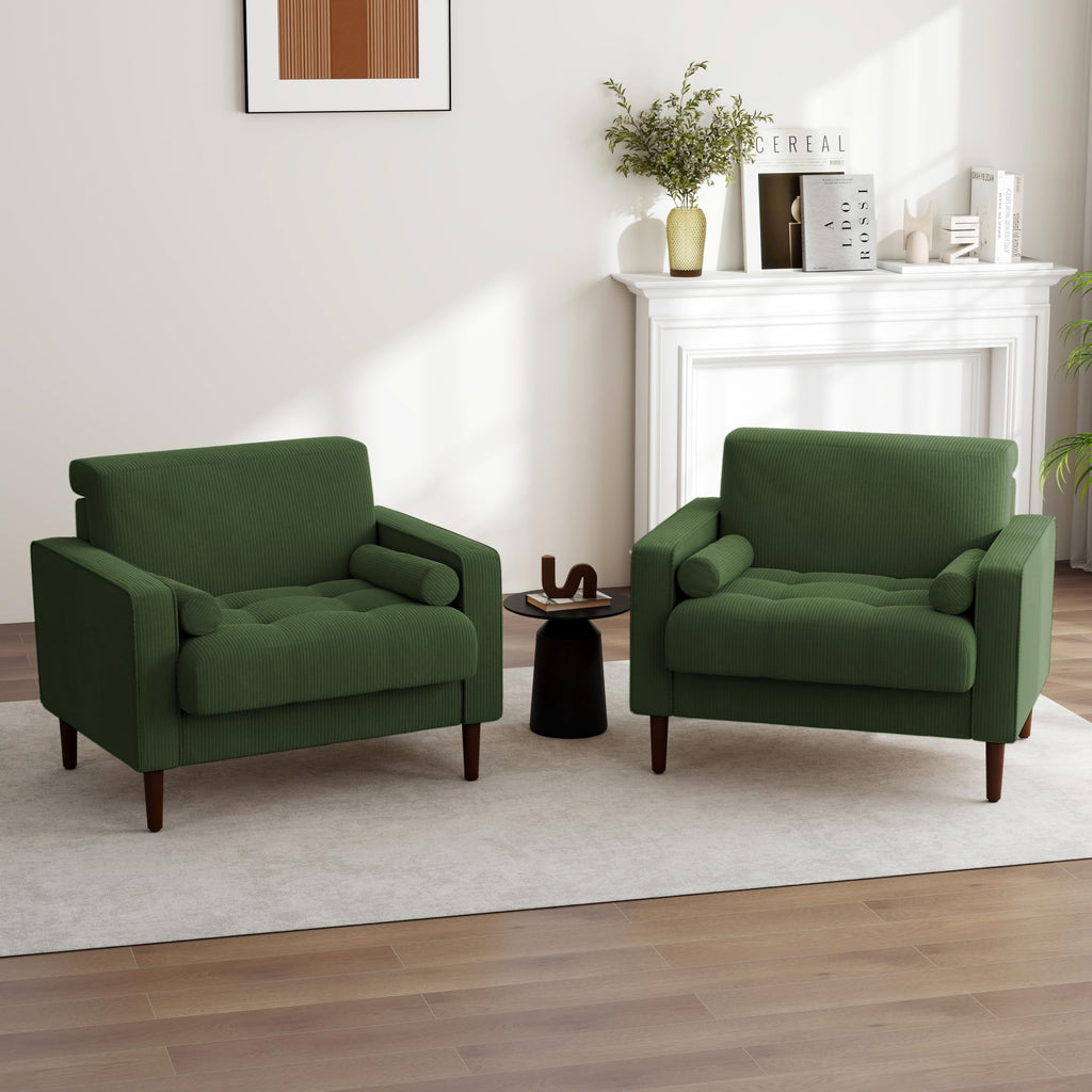 Set of 2 Green Corduroy Upholstered Accent Chairs N296