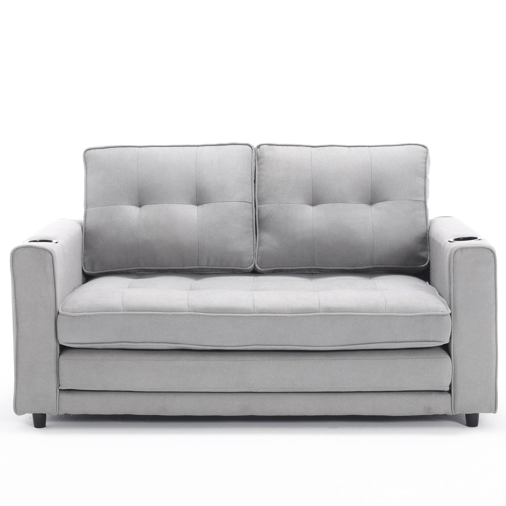 Light Gray Convertible Futon Sofa Bed with Cup Holder R48309