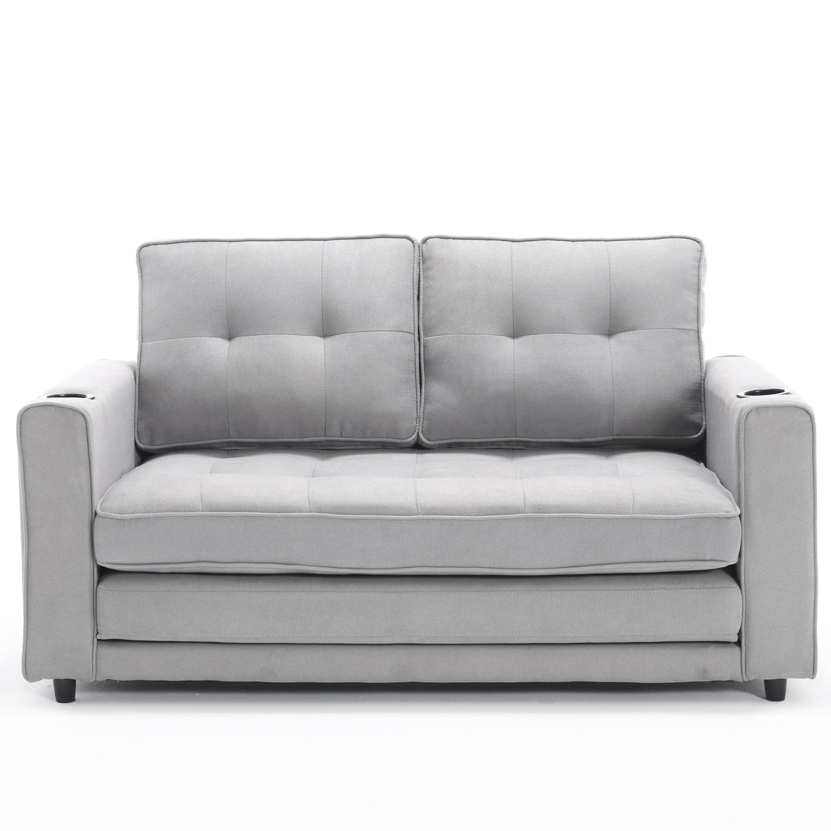 Light Gray Convertible Futon Sofa Bed with Cup Holder R48309