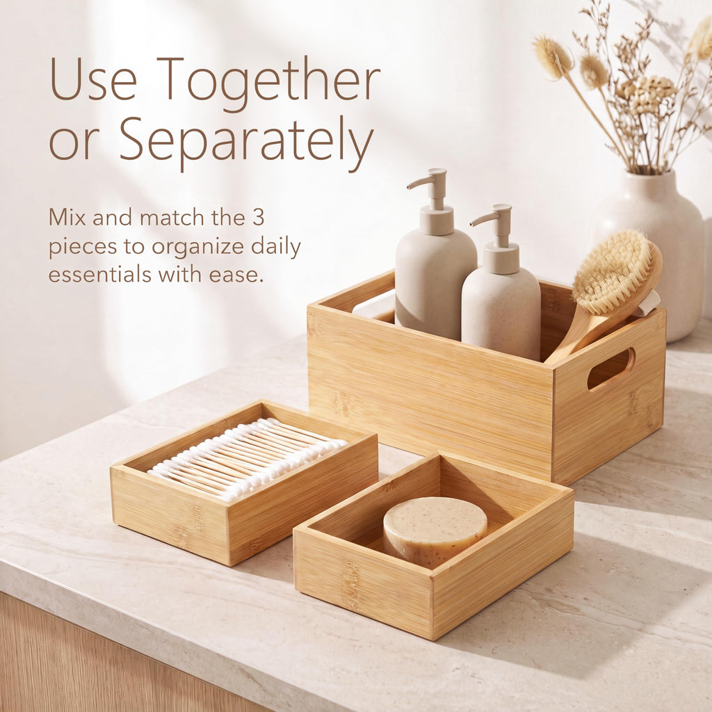 3 Pack Bamboo Storage Box with Handle C825
