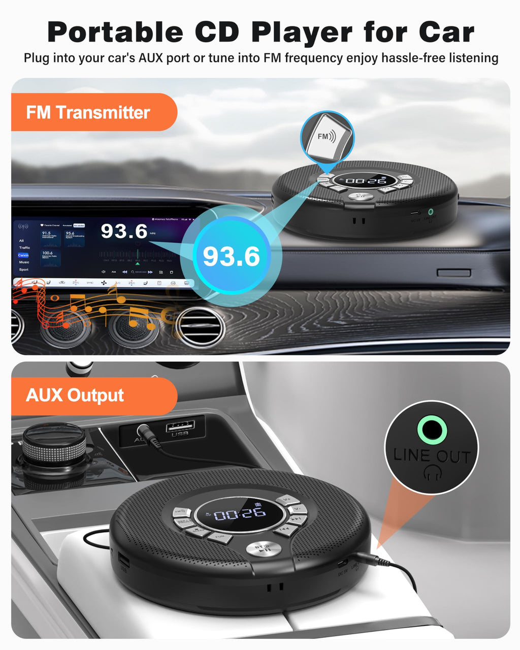 Portable Bluetooth CD Player with FM Transmitter C41787