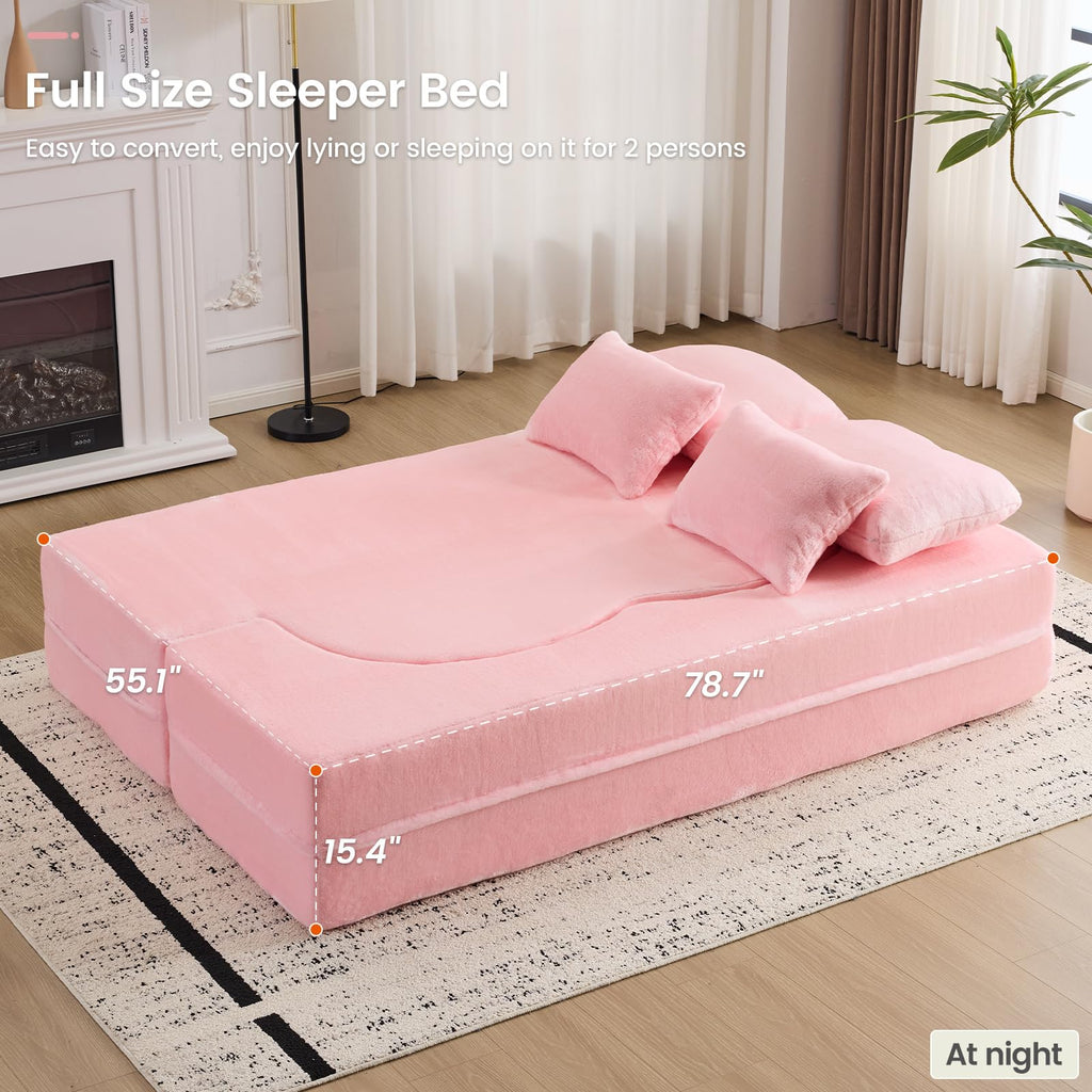 Pink Convertible Sofa Bed U545386
