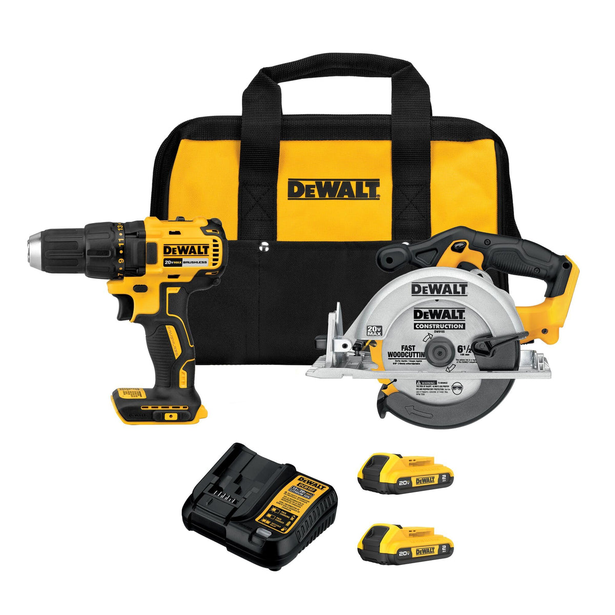 20V MAX Cordless Drill Driver and Circular Saw Combo Kit with 2 Ah Batteries and Charger Q879192