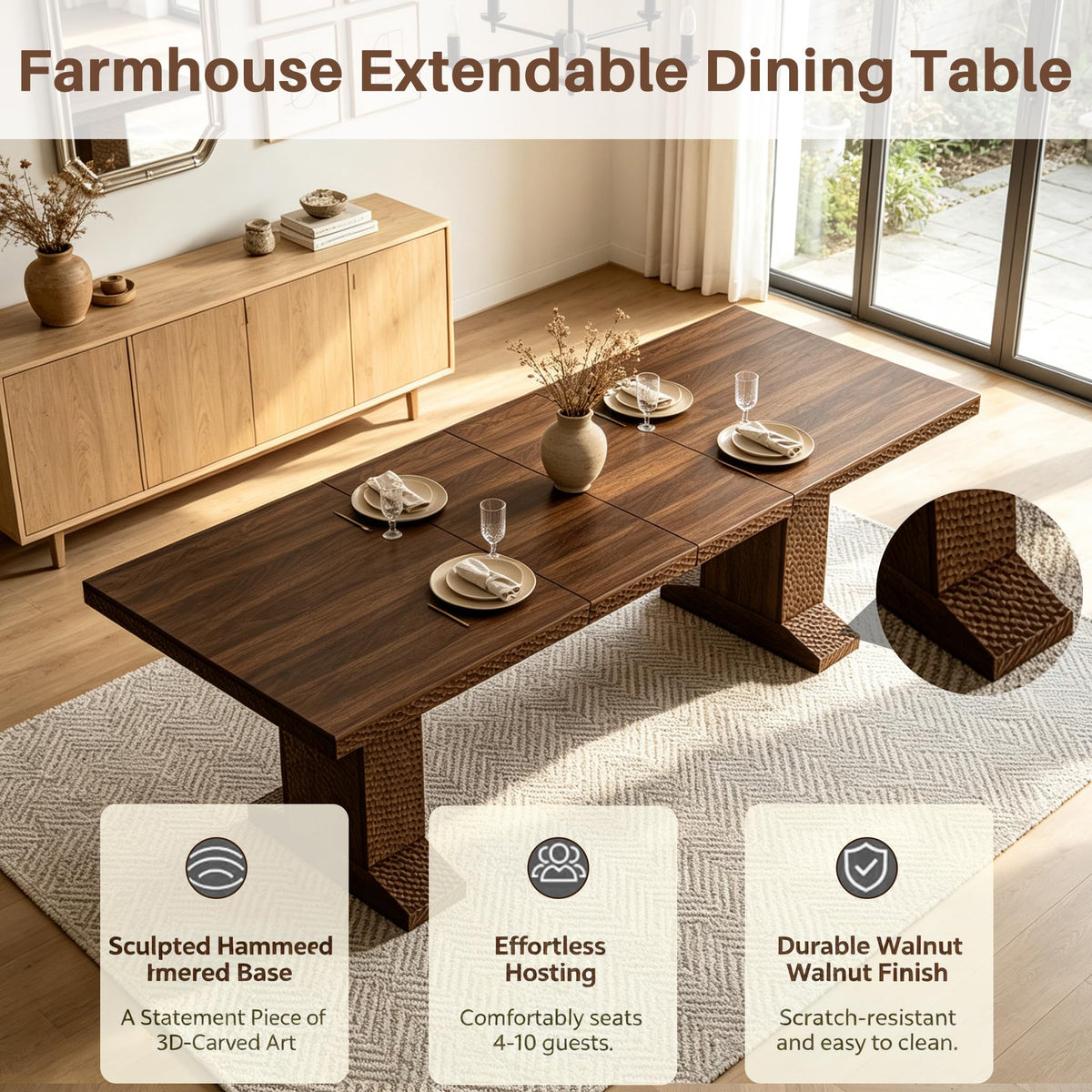 63-94.5 Inch Extendable Dining Table Set with 8 Brown Chairs D507