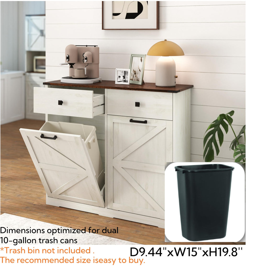 White Double Tilt Out Trash Can Cabinet E419601
